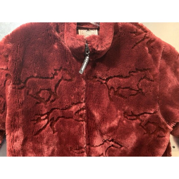 RARE Shaved Silhouette Running Horses Black Mountain Outdoor Deep Pile Coat  Lg - Picture 14 of 16